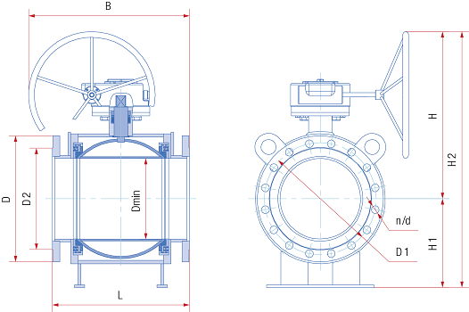 Кран шаровой стандартнопроходной фланцевый с редуктором, Ду от 300 до 800 мм, ст. 08Х18Н10